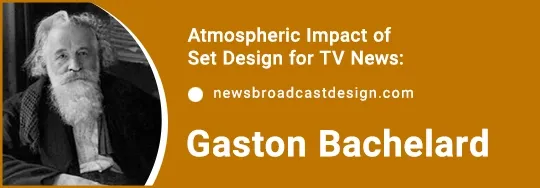Portrait of Gaston Bachelard in the section 'Applying Bachelard's 'The Poetics of Space' in TV News Studio Design for Emotional Engagement', highlighting the integration of his spatial concepts to enhance emotional connectivity in TV news studio design.