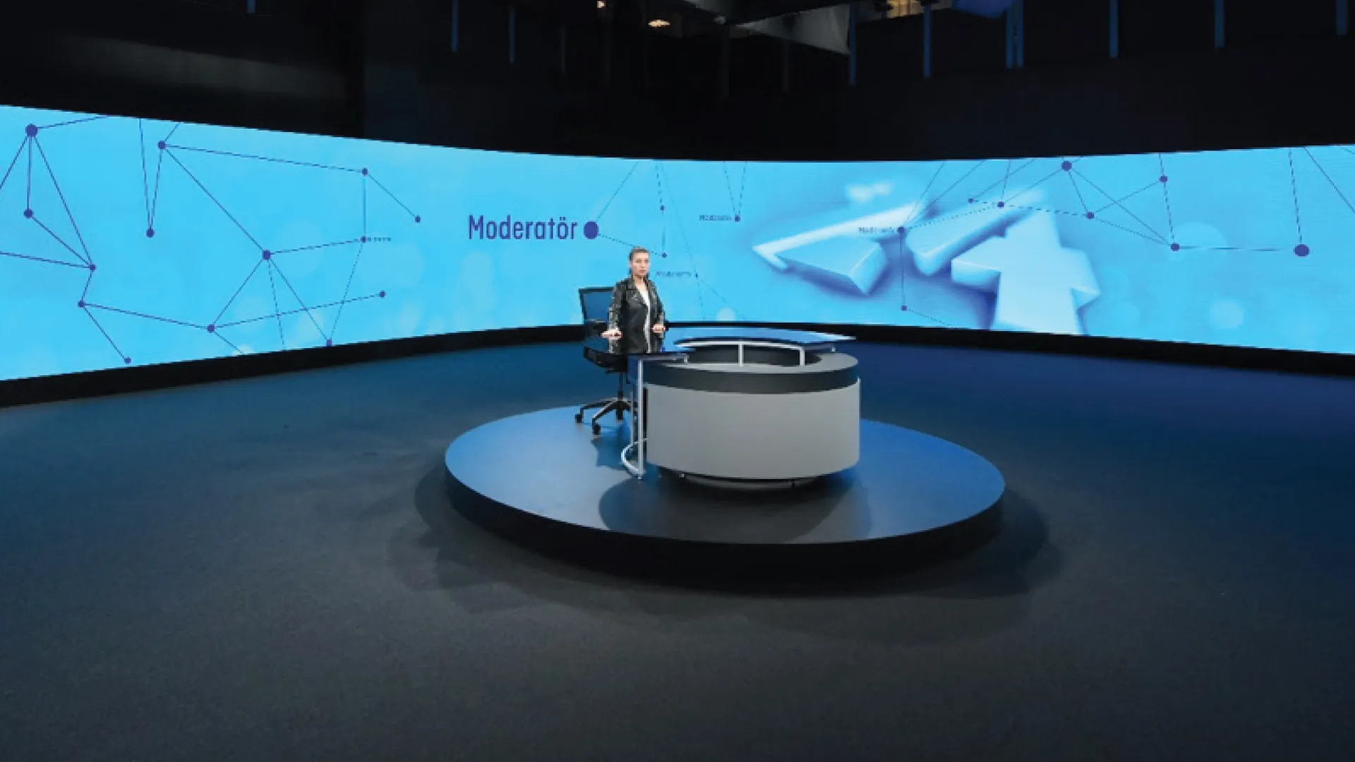 News Studio Design and Video Wall Design V7 for TV News Channel, exemplifying the constituents of News TV Channel Branding work. Design by Levent Coskun