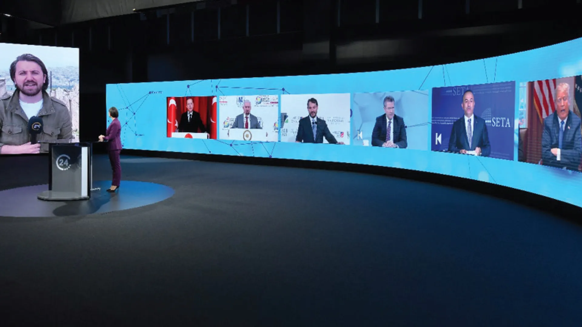 News Studio Design and Video Wall Design V6 for TV News Channel, exemplifying the constituents of News TV Channel Branding work. Design by Levent Coskun